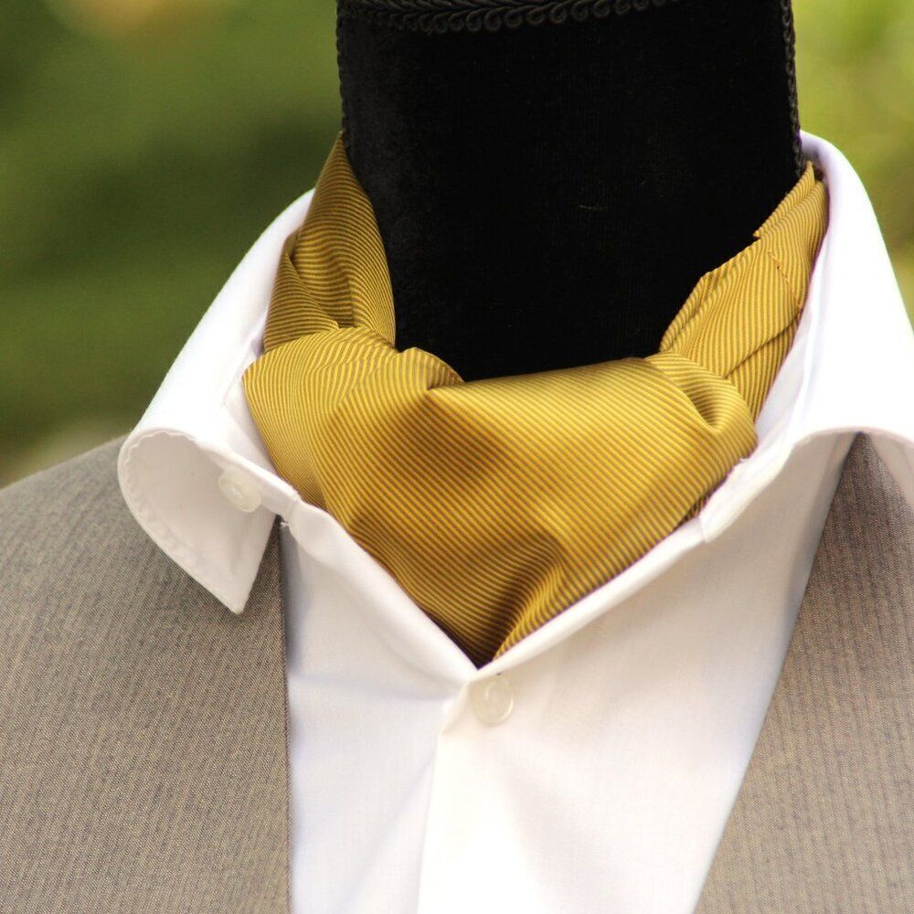 Men's Cravat Ascot Gold Mustard Solid 100%Silk Gift Box A093